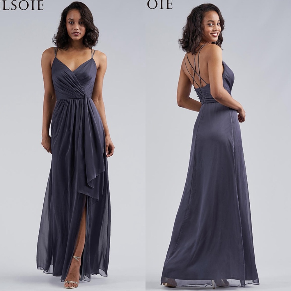 Belsoie Navy Blue Bridesmaid L214052 Chiffon Maxi Dress‎ 12 Strappy Back Formal